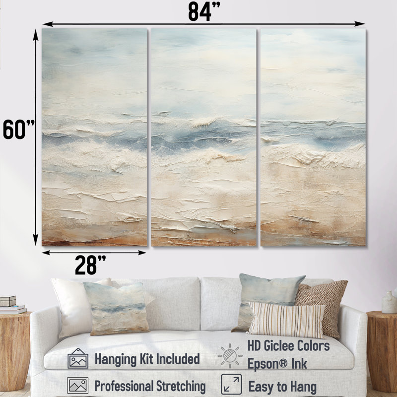 Rasch - ensemble d'art mural océan côtier, H 60 po x l 84 po x P 1,5 po, Toile tendue