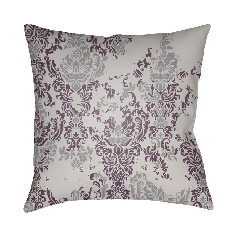 Damask Throw Pillow, 18" H x 18" W x 4" D, Gray/Purple