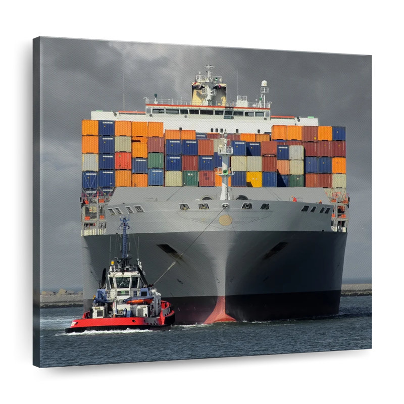 Cargo Ship and Boat sur impression sur toile, H 10 po x l 10 po x P 1,25 po