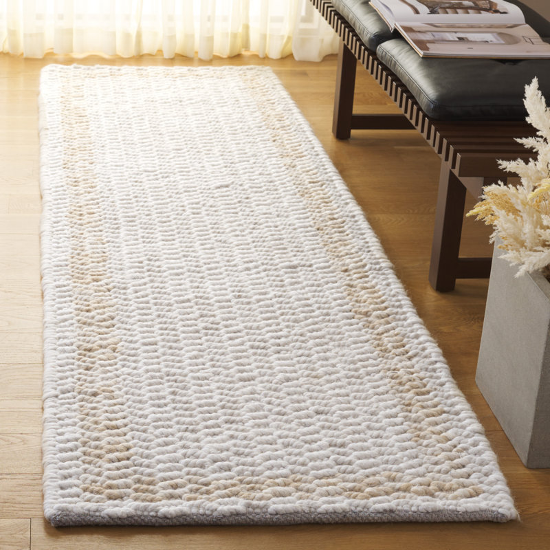 Natura Hand Loomed Wool/Cotton Abstract Rug in Beige/Ivory, Runner 2'3" x 8'