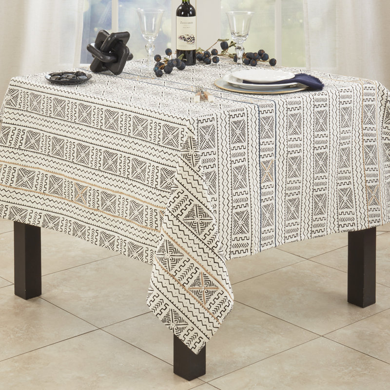 White Modern Mud Cloth Design 100% Cotton Tablecloth 57 X 57 Inch