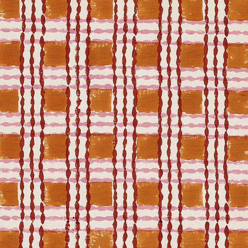 Tissu imprimé Schumacher x Molly Mahon, Cuivre / rose