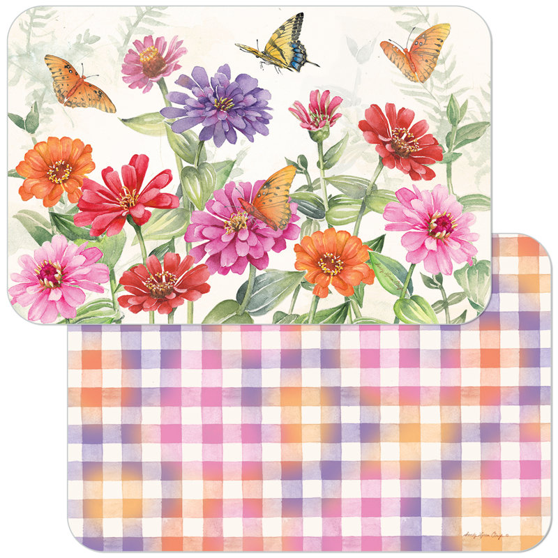 Napperons en plastique flexible réversible 4 pièces Zinnias & Butterflies