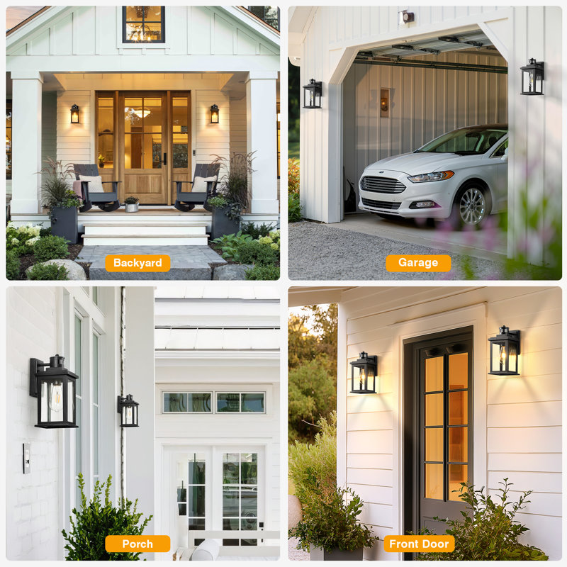 2 Packs Motion Sensor Outdoor Wall Lights,  Black Dusk to Dawn Outside Porch Lights Lantern for Porch, Matte Black