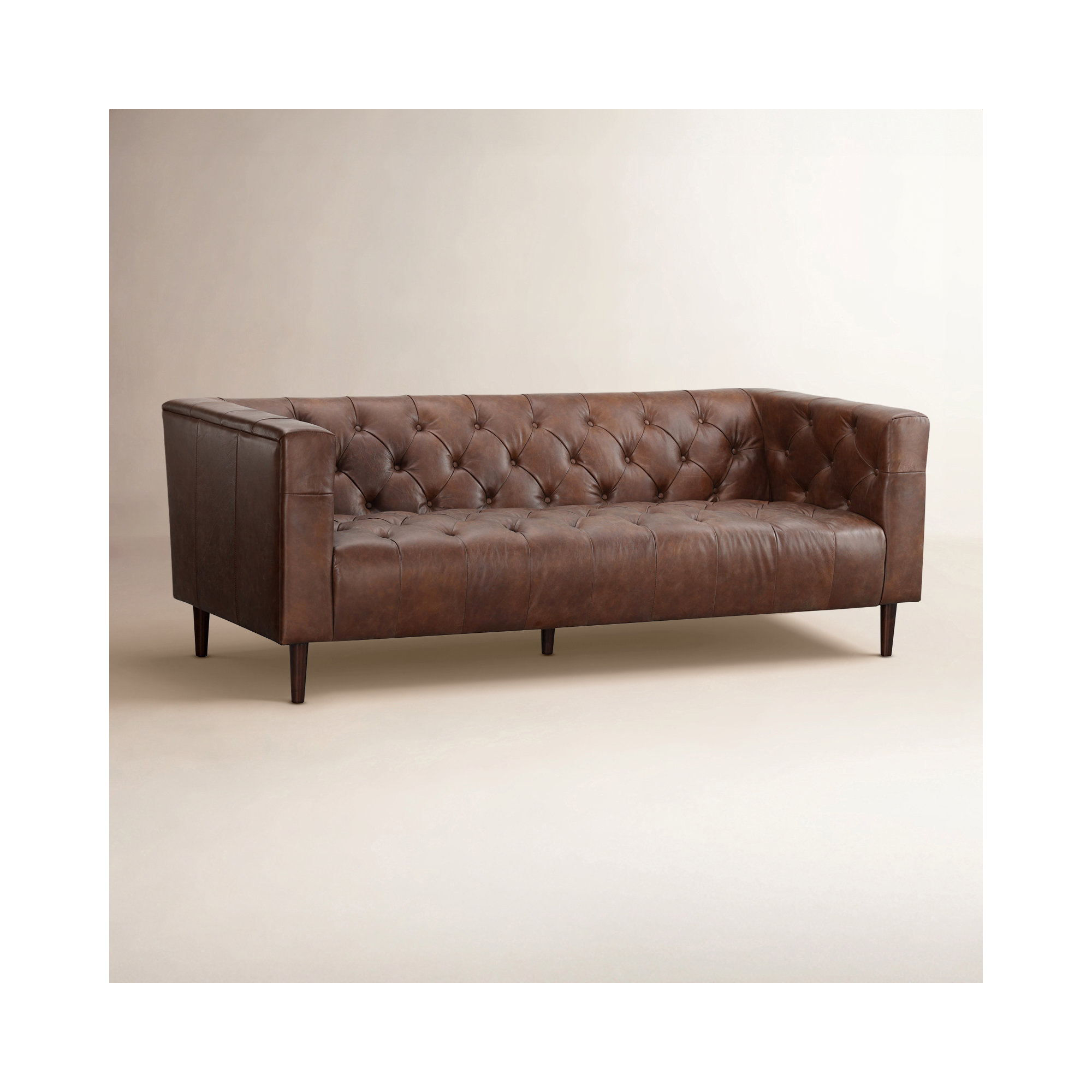 Cornelia 84'' Genuine Leather Chesterfield Sofa, Vintage Tobacco Top Grain Leather