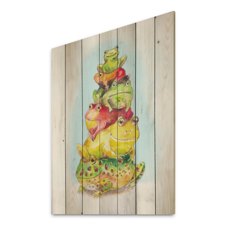 «Bunch Of Funny Toads», impression d'art mural en bois traditionnel, H 20 po x l 12 po x P 1 po