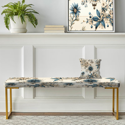 Banc floral rembourré or