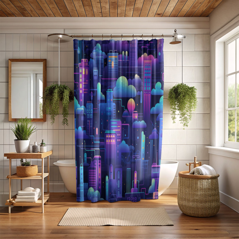 Rideau de douche Cyber Night - Premium, H 74 po x l 71 po