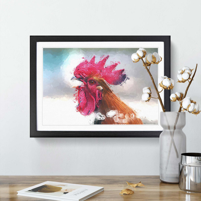 Portrait of a Rooster in Abstract - Framed Print, 50cm H x 76cm W x 2cm D, Black