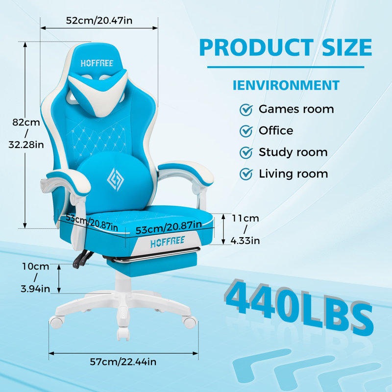 Fauteuil lombaire inclinable et ergonomique Ivy Bronx, Bleu ciel / blanc