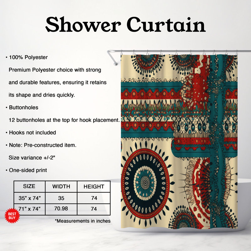 Boho Kaleidoscope - Premium Shower Curtain, 74" H x 71" W