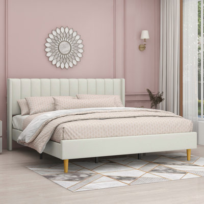 Eriksay Low Profile Upholstered Platform Bed with Wingback Headboard