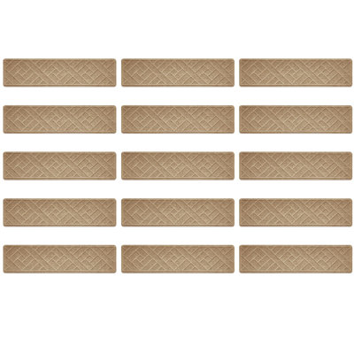 15 Pack 8 "X 30" Non-Slip Carpet Stair Treads For Indoor Wooden Steps, Made Of Polyester And Reusable Adhesive(Beige Lines)