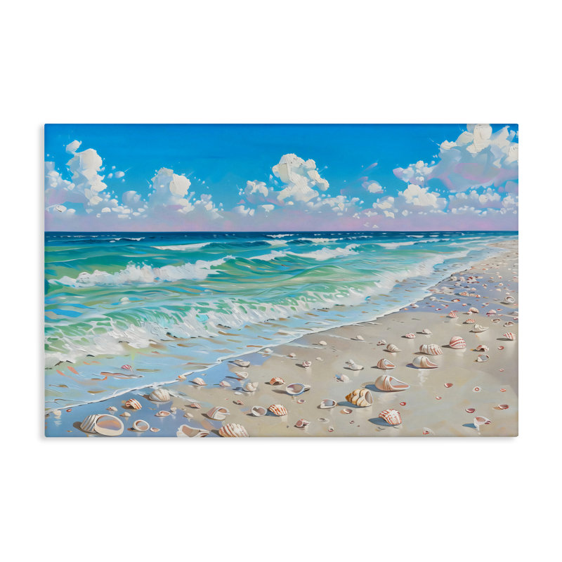 Shells Awash sur toile de rivage, design par LSR Design Studio, H 20 po x l 30 po