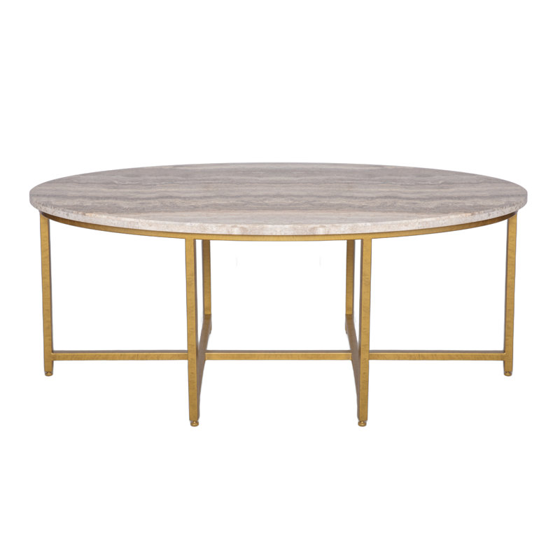 Marble Coffee Table, 18.5" H x 48" L x 26" W, Silver Travertine, Royal Gold