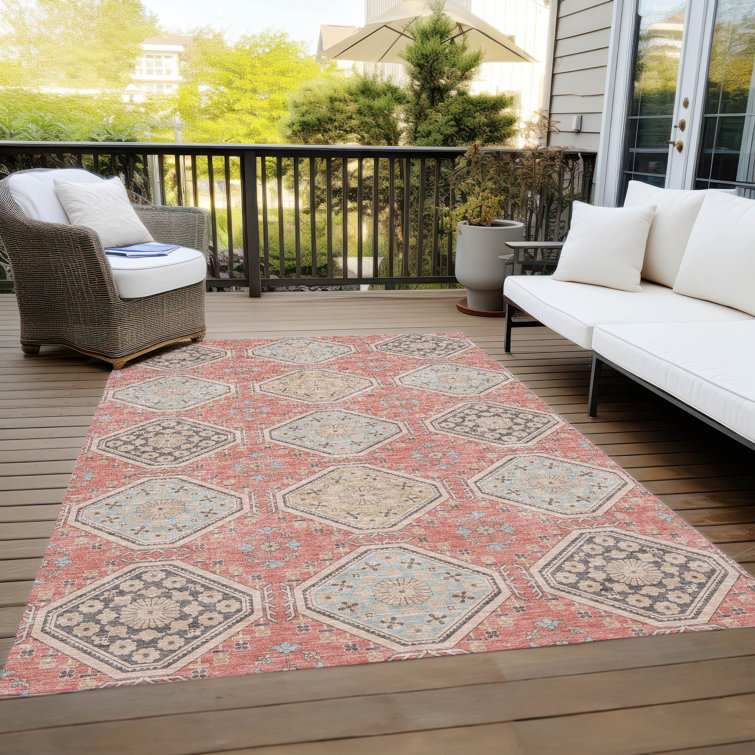 Machine Washable Indoor/Outdoor Christain ACN1449 Salmon Rug
