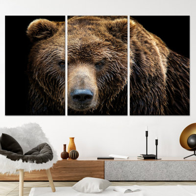 Reproduction d'art sur toile imprimée: art mural en verre trempé ours brun, toile tendue 3P
