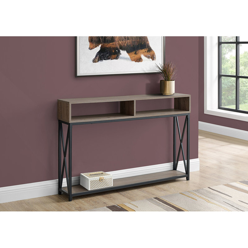 Table d'appoint, console, vestibule, étroit, canapé, stratifié brun, métal noir, contemporain, moderne
