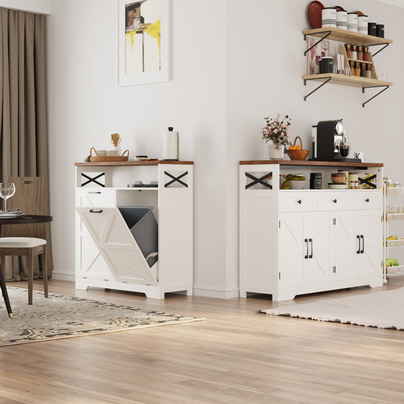 Armoire à poubelle double basculante pour poubelle 20 gallons Caffey, Blanc