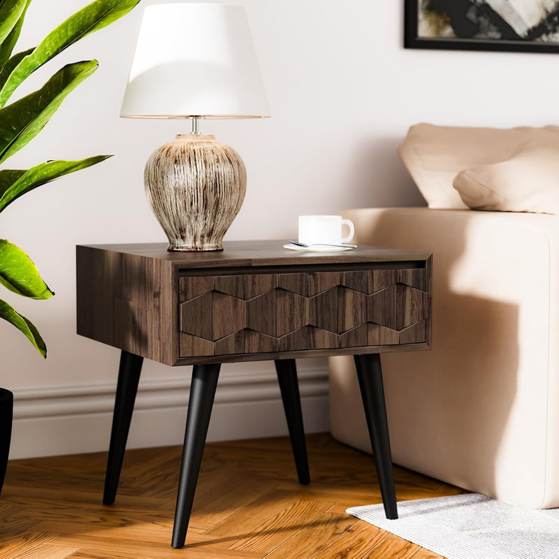Georgina 1 - Drawer Solid Wood Nightstand, Mocha