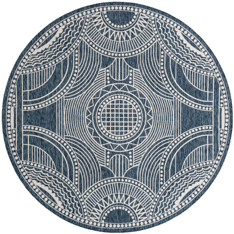 Tapis contemporain de couleur bleue Huitt, Rond 10pi
