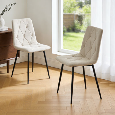Diamond Tufted Side Chairs, Dining Chairs With Black Metal Legs