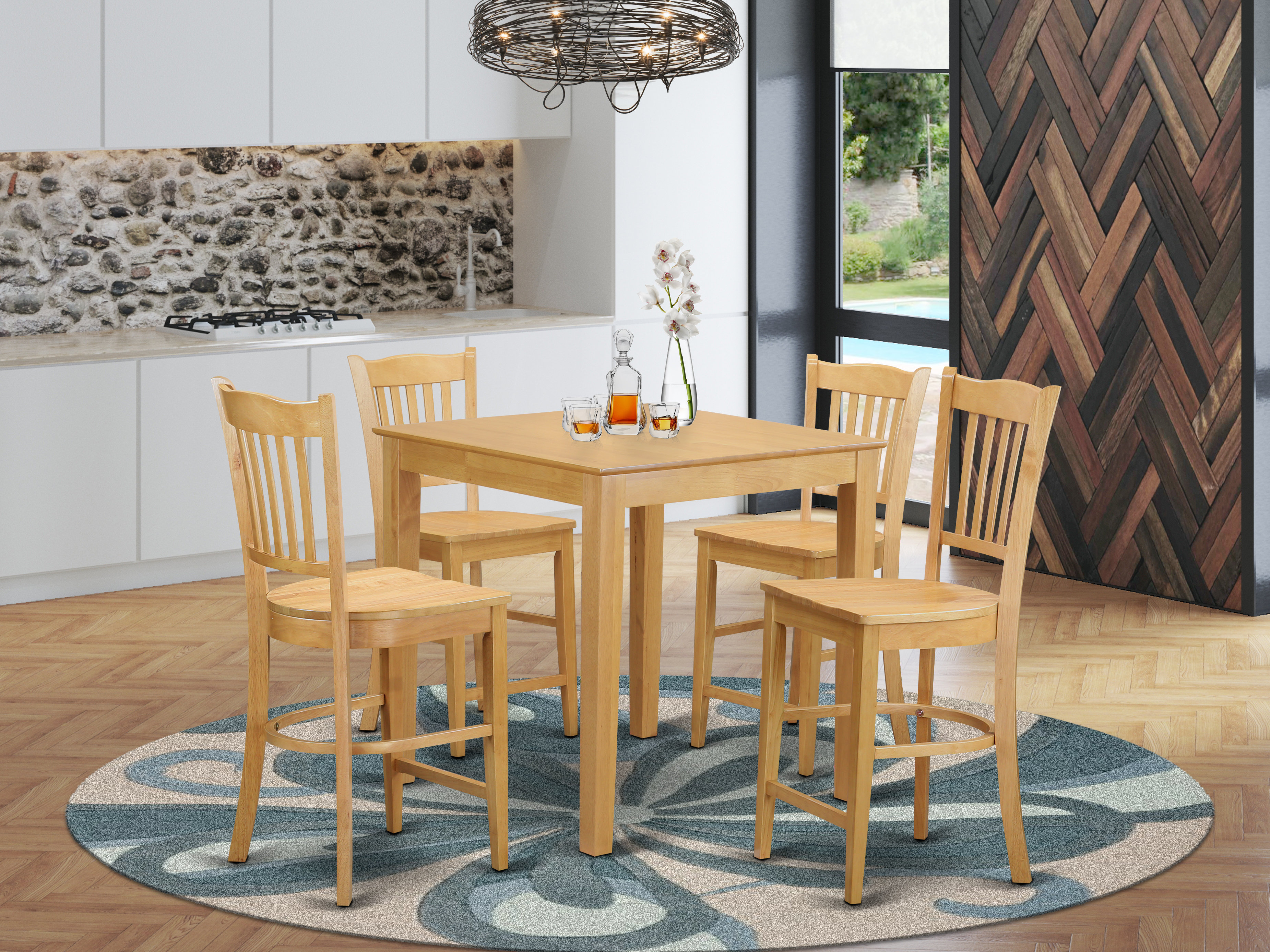 Rosalind Wheeler Saffo 5 - Piece Counter Height Rubberwood Solid Wood ...