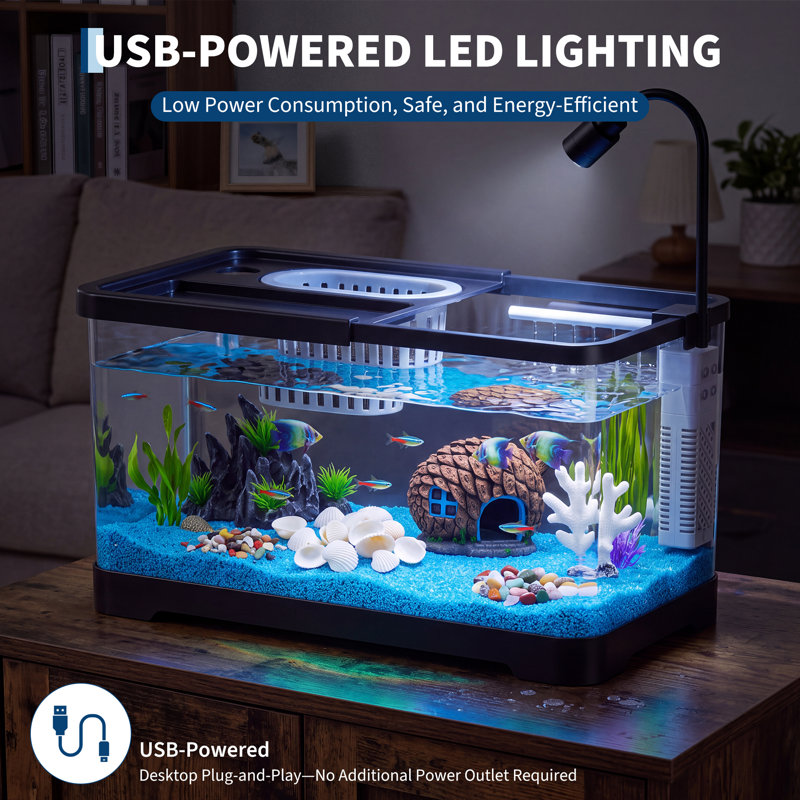 4.5 Gallon Aquarium Starter Kit with LED Light & Filter – 9-Piece Complete Fish Tank Set for Betta, Goldfish & Shrimp – Medium, Black