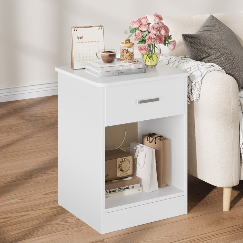Ignacio 23.6" H Wood Nightstand with Drawer, White, Individual
