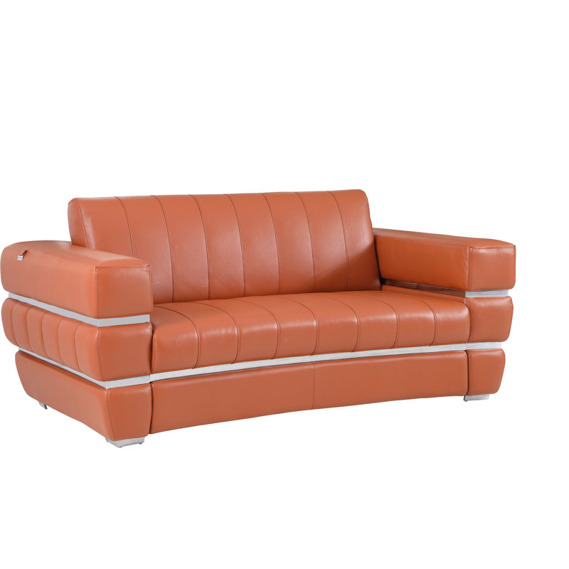 Cuir brun clair avec rembourrage en mousse haute, pieds en acier inoxydable, bois franc séché au four, cuir, structure en bois massif à 3 couches