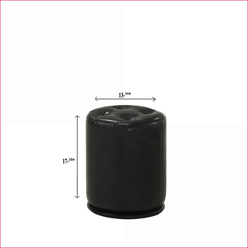Tabouret de coiffeuse, ensemble de meuble-lavabo rond contemporain touffeté à boutons Glam | Noir | Tissu