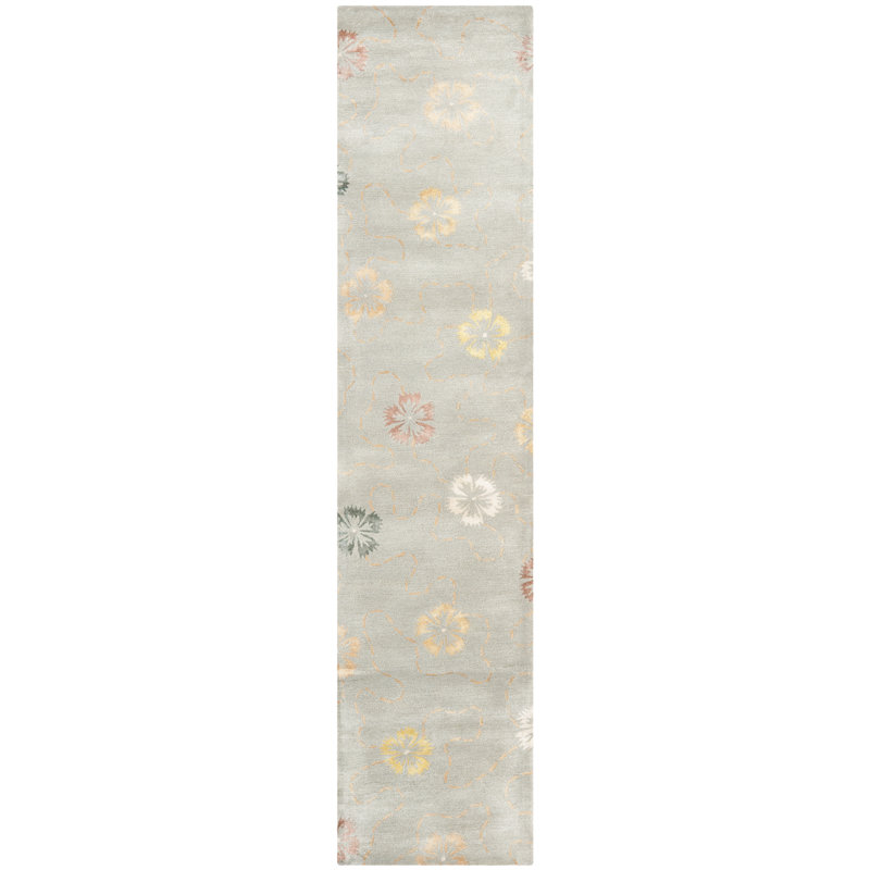 Coreatha Martha Stewart Viscos/Wool Floral Rug in Pearl Gray, Runner 2'3" x 10'