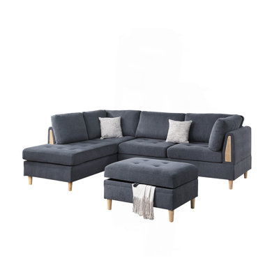 3-PCS Reversible Sectional Set Living Room Furniture Chenille Couch Sofa