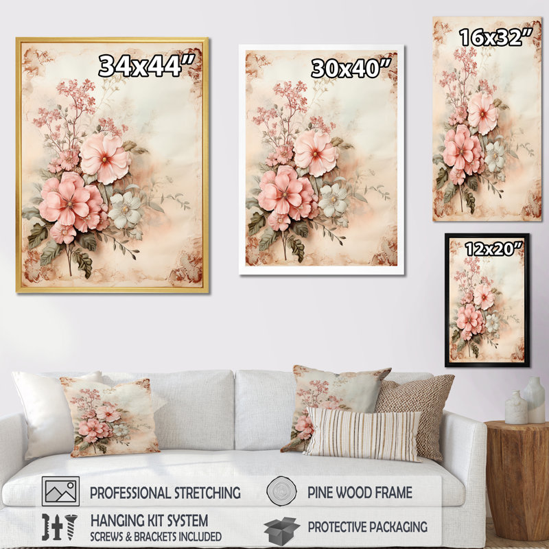 «Blossoming Pink Rose Rustic Bouquet I», reproduction, Cadre photo argenté, H 44 po x l 34 po x P 1,5 po
