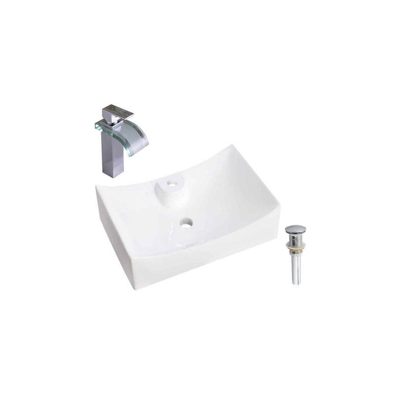 Lavabo de salle de bain vasque rectangulaire en céramique blanche avec robinet