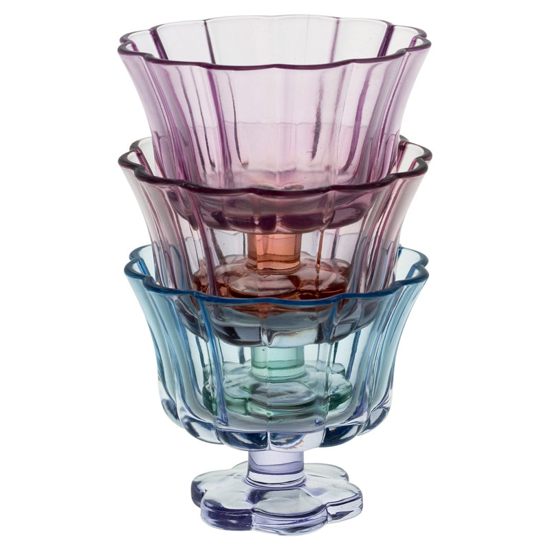 Set of 6 210ml Footed Glass Ice Cream Sundae Dessert Bowls