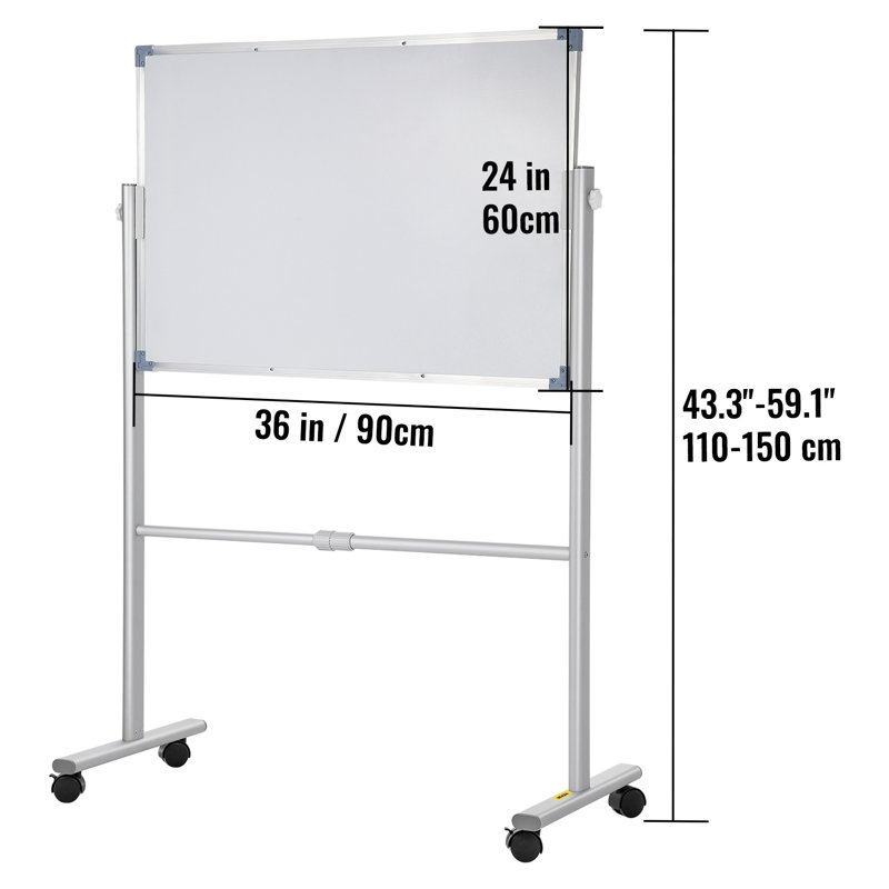 Tableau blanc mobile mobile 36x24 - Tableau effaçable à roulettes double face avec support réglable en hauteur et roues verrouillables pour le bureau, la salle de classe et la maison