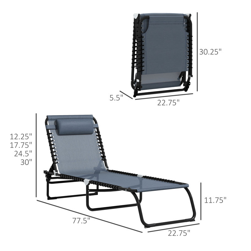 Fauteuil de bronzage Yard - 4 dossier réglable, pliable, maille grise, pliable, inclinable