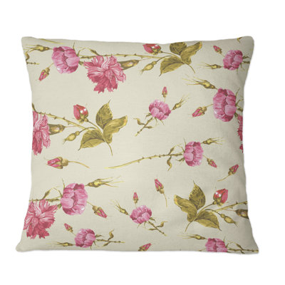 Coussin décoratif rétro à motif de roses et de fleurs sauvages rétro
