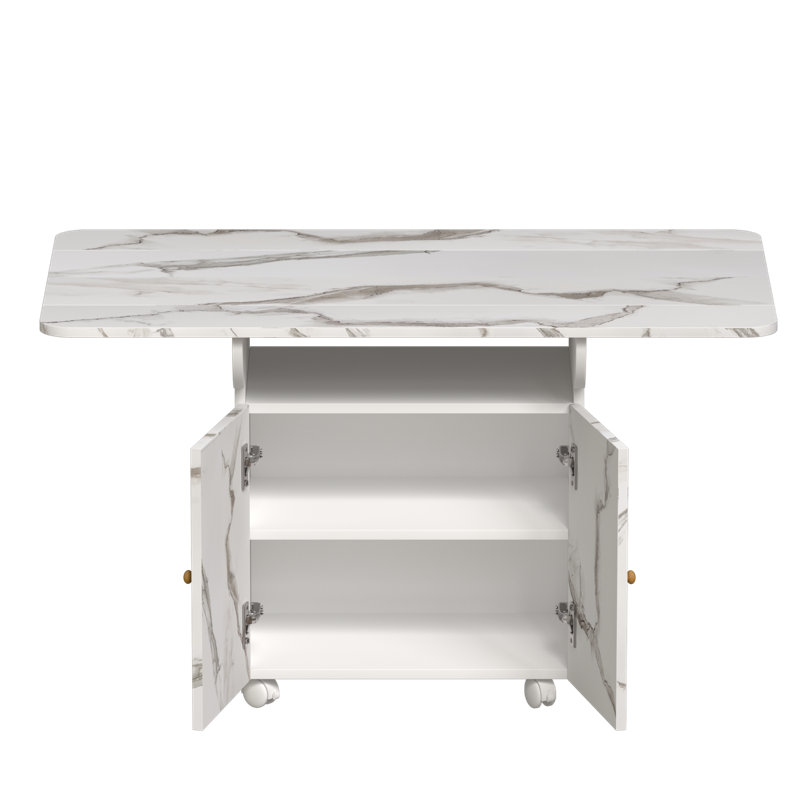 Versatile Folding Dining Table with Storage and Marble Finish