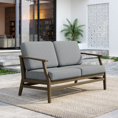 Solid Wood Teak Outdoor Loveseat With Cushion And Arms