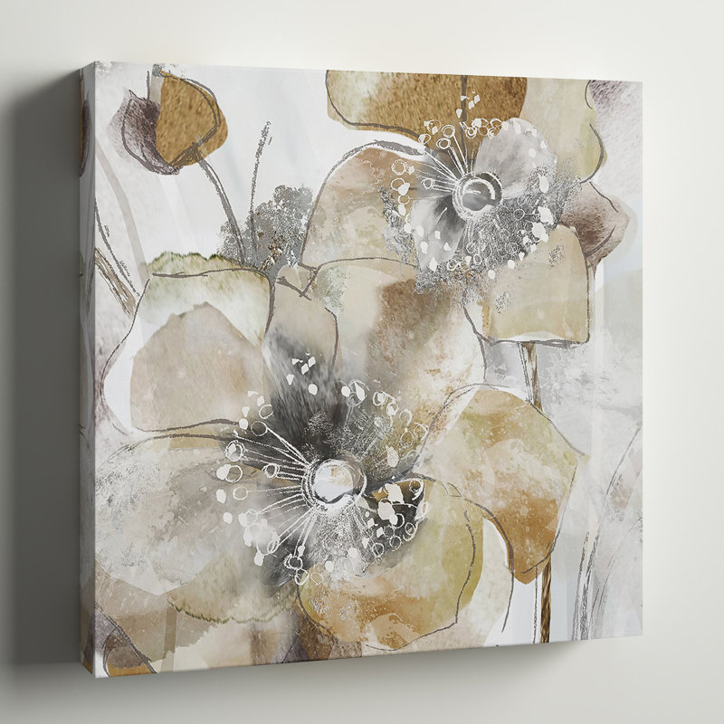 « Taupe Spring Poppy II » - impression, H 16 po x l 16 po x 1,5 po, Toile tendue