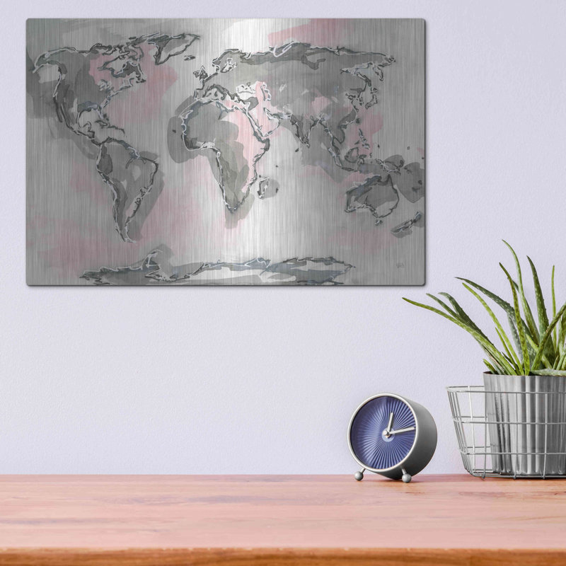" World Map Blush " by Chris Paschke, 12" H x 16" W