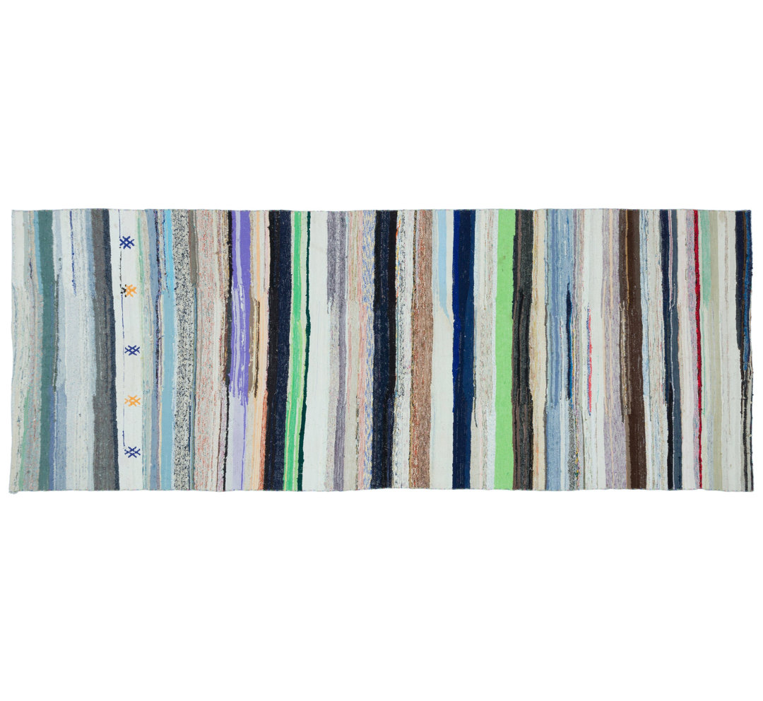 Girit Beige Striped Wool Handmade Area Rug