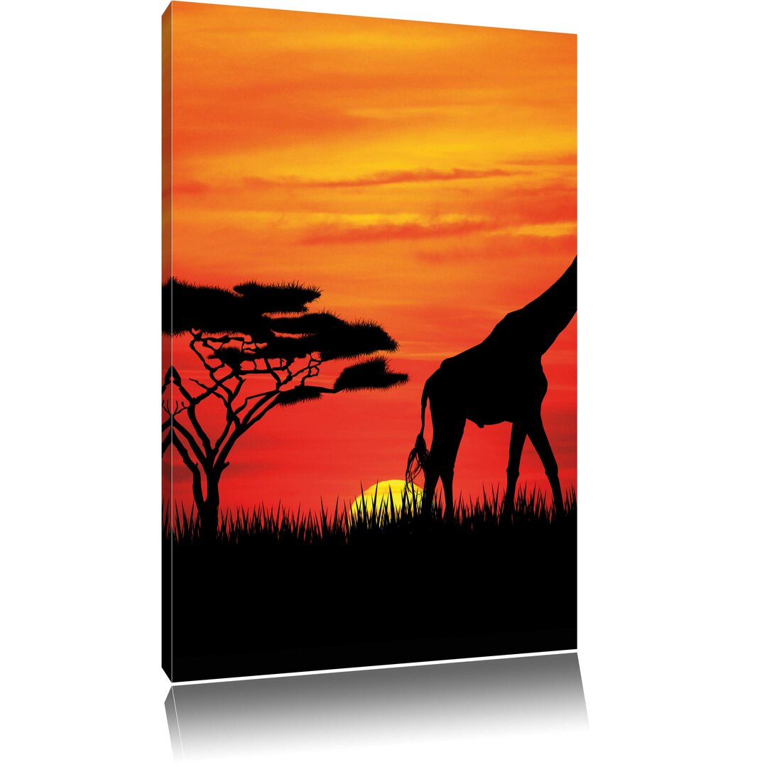 Leinwandbild Afrika Giraffen im Sonnenuntergang, Fotodruck