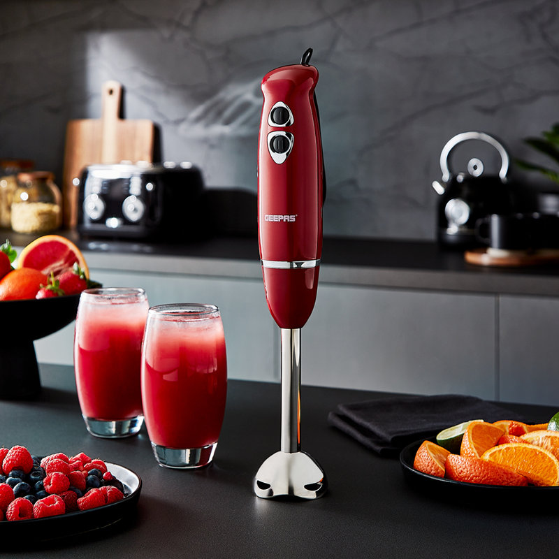 Geepas Retrovive 400W Hand Blender | Handheld Immersion Blender, Food Collection Stick Blender with Stainless Steel Blades for Making Smoothies Baby Food Soup Sauce Puree | 2 Blending Speed | Red