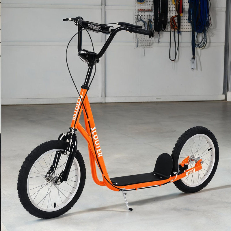 Trottinette ajustable à cadre en acier pour enfants avec système de freinage double, orange brûlé, supporte 220 lb