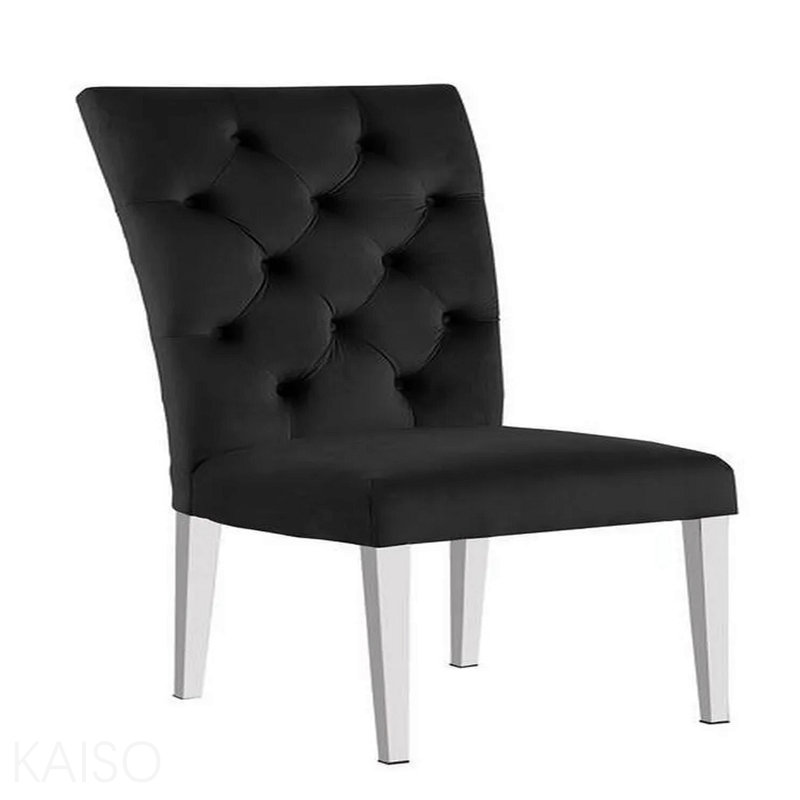 Chaises de salle à manger 2 pièces modernes en velours - noir et chrome, Black, Chrome