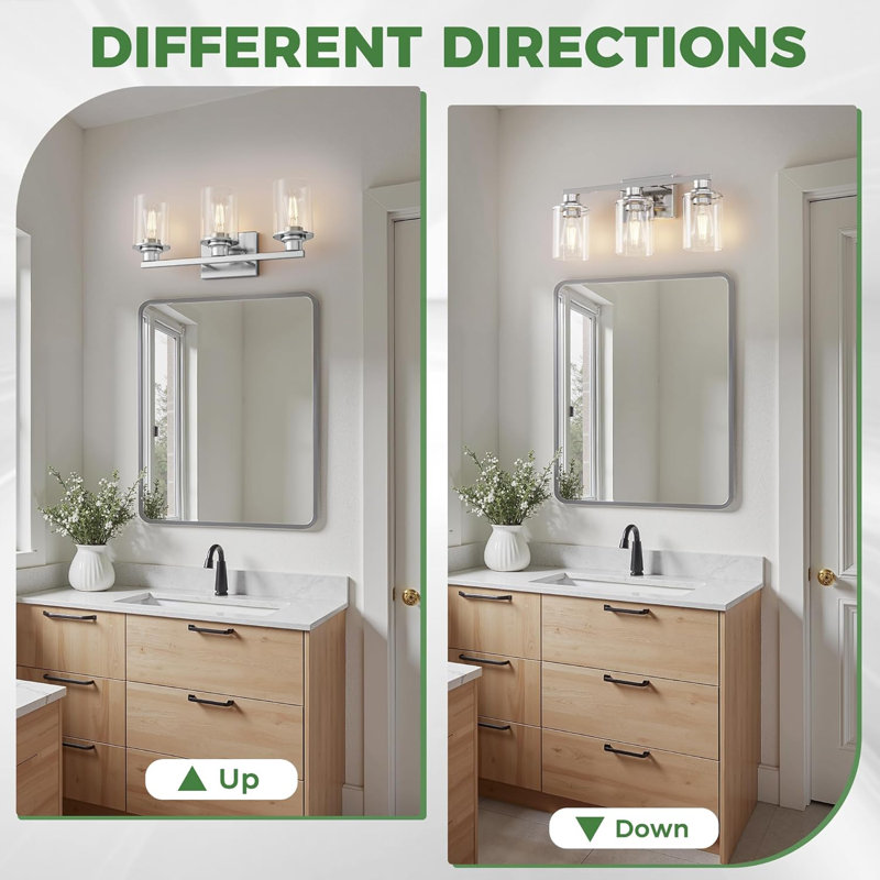 Luminaires de salle de bain 17 pouces, luminaires de salle de bain 3 lumières au-dessus d'un miroir, Chrome