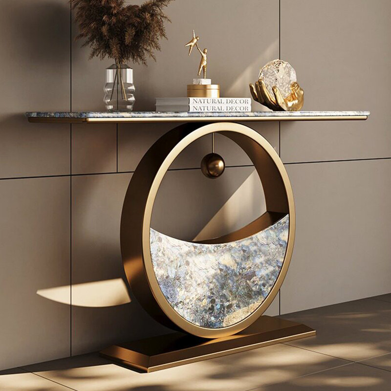 Console de style italien en pierre frittée., H 33,4 po x l 62,9 po x P 13,7 po